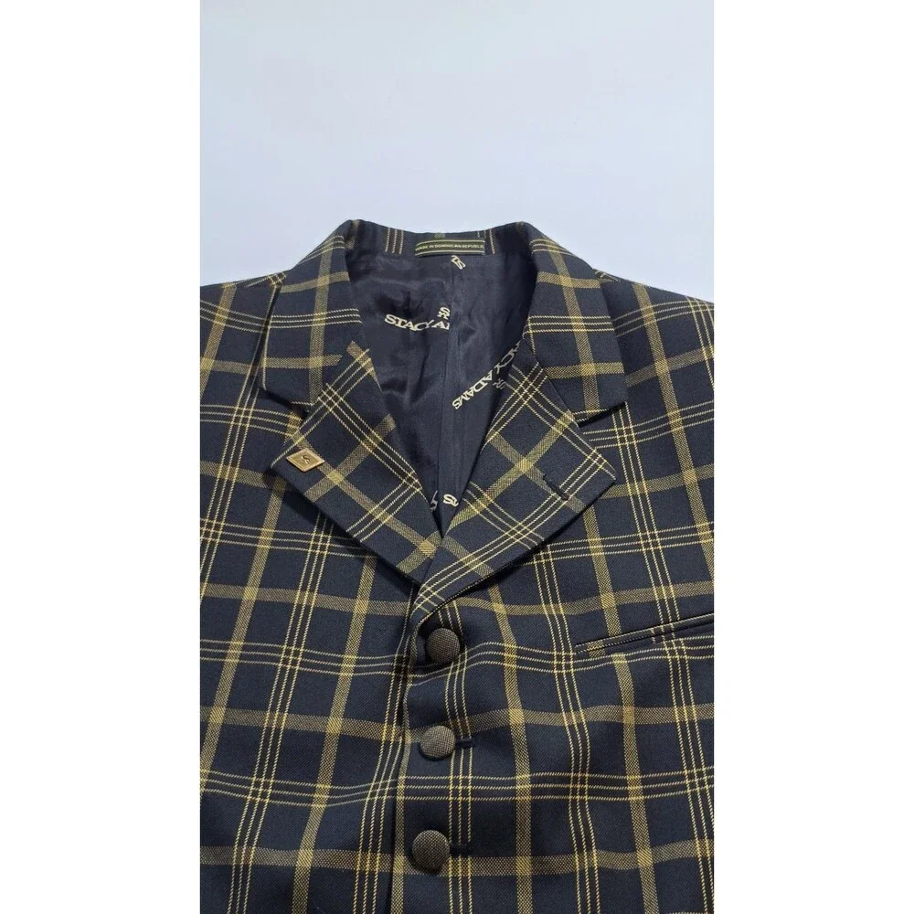 Stacy Adams Hugor Trio SA Plaid Jacket Blazer Men 44R Black Gold 7-Button Zoot